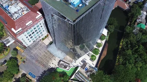 Aerial View Modern Glass Skyscraper Stock Footage 297897657