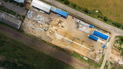 Aerial view of modern grain elevator. Wheat storage building, building in pro Foto stock