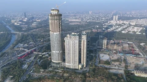 Aerial view of modern high-rise buildings at Kalindi in Delhi NCR, India Vídeos de archivo 326097558