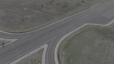 Aerial View of Modern Highway Intersection and Rest Area Stock Footage 341883476
