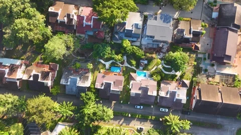 Aerial view of modern housing complex in green residential neighborhood wit.. Stock Footage 333093213