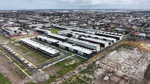 Aerial view of modern housing development construction Stock Footage 342327281