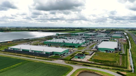 Aerial view of a modern hyperscale data center in the Netherlands Stock Footage 339773648