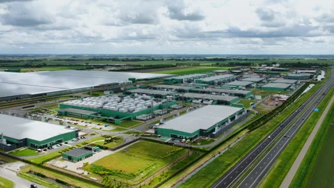 Aerial view of a modern hyperscale data center in the Netherlands Stock Footage 339786976