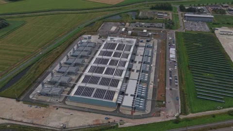 Aerial view of modern hyperscale data center infrastructure Stock Footage 340352727