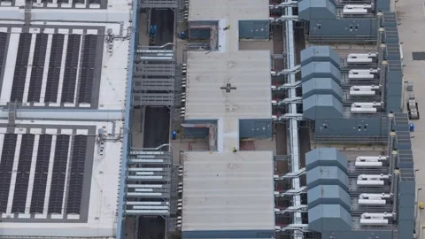 Aerial view of a modern hyperscale data center infrastructure Stock Footage 341073840