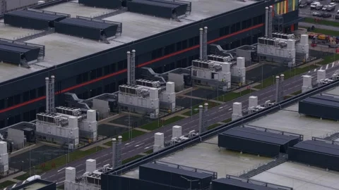 Aerial view of a modern industrial data center Stock Footage 327849958