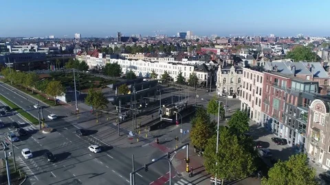 Aerial view of modern intersection in Antwerp Belgium 4k Stock Footage 85390463
