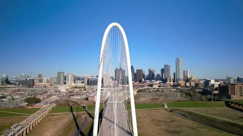 Aerial view of Modern Margaret Hunt Hill Bridge over Trinity river in Dalla.. Stock Footage 321558853