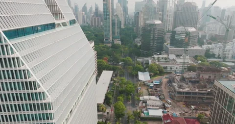 Aerial view modern office building city park Sathon Silom Stock Footage 278721491