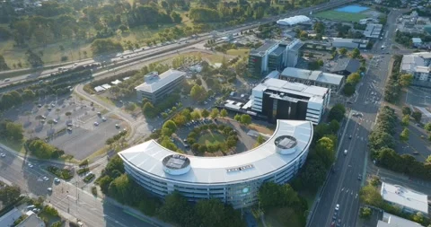 Aerial view of modern office complex. SMALES FARM, TAKAPUNA, AUCKLAND, NEW Stock Footage 302722431