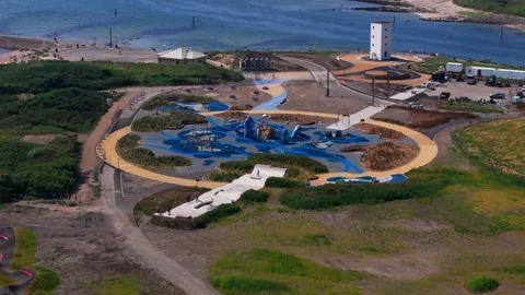 Aerial View, Modern Playground Under Construction Beside Skate Park Vidéo 340454295
