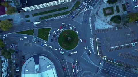 Aerial view of modern roundabout traffic in Chisinau Moldova October 2025 Stock Footage 320830400