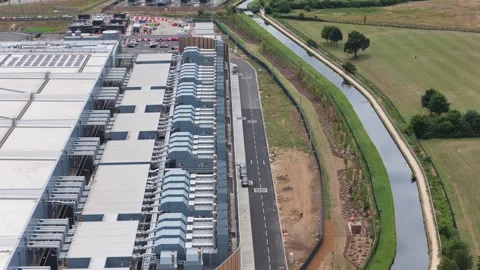 Aerial View of a Modern Rural Data Center Stock Footage 342077826