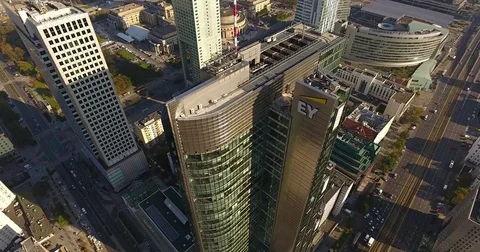 Aerial View Of Modern Skyscraper. Movement From Top To The Bottom Stock Footage 84902541