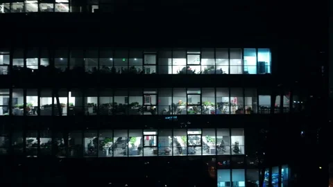 Aerial View Of The Modern Skyscraper Windows At Night Stock Footage 172290266