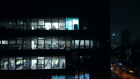 Aerial View Of The Modern Skyscraper Windows At Night Stock Footage 172290389