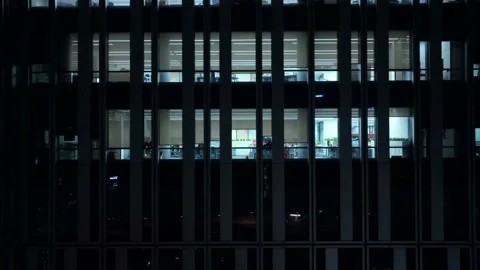 Aerial View Of The Modern Skyscraper Windows At Night Stock Footage 172290531