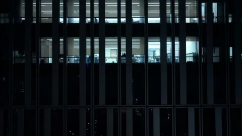 Aerial View Of The Modern Skyscraper Windows At Night Stock Footage 172290552