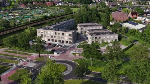 Aerial view of modern temporary housing complex Stock Footage 335990124