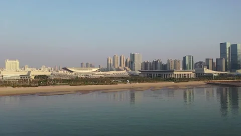 Aerial View of a Modern Waterfront High-Rise District Stock Footage 345234579