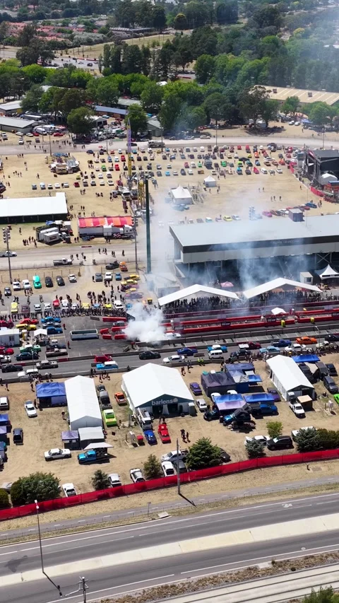 Aerial View of Modified Car Burnout at Summernats Festival in Canberra Stock Footage 326277093