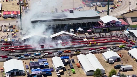 Aerial View of Modified Car Performing Burnout at Canberra Festival Stock Footage 326080548