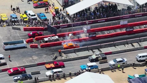 Aerial View of Modified Car Performing Burnout at Canberra Festival Stock Footage 326080620