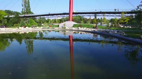 Aerial view of the Moghioros park in Bucharest, panning, Romania Stock Footage