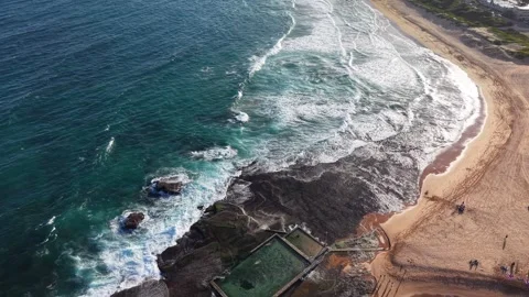 Aerial view of Mona Vale Beach, Northern Beaches NSW, Sydney, Australia. Stock Footage 325932002