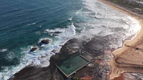 Aerial view of Mona Vale Beach, Northern Beaches NSW, Sydney, Australia. Stock Footage 325946544