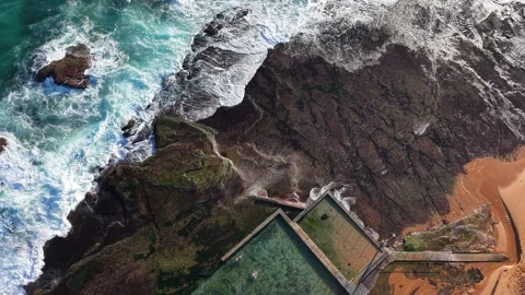 Aerial view of Mona Vale Beach, Northern Beaches NSW, Sydney, Australia. Stock Footage 325946658