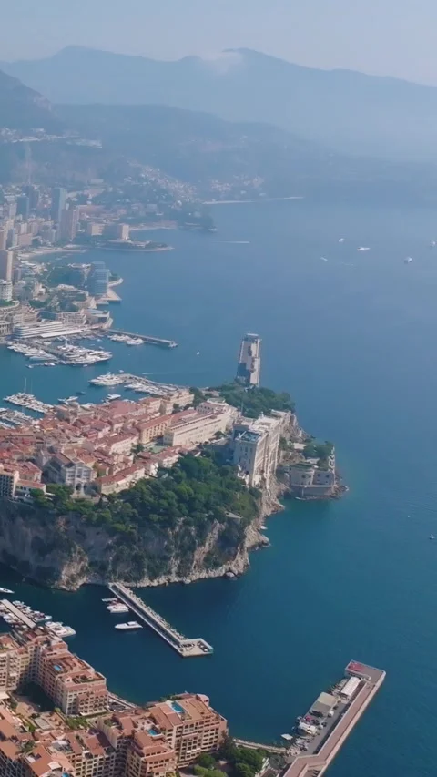 Aerial view of Monaco Monte Carlo city and coastline. Vertical video Stock Footage 346634465