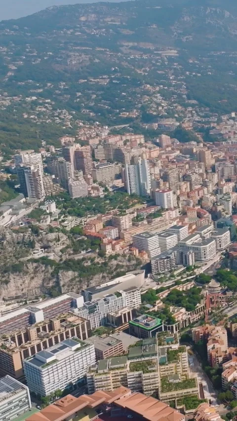 Aerial view of Monaco Monte Carlo with yachts and cityscape. Vertical video Stock Footage 346634477