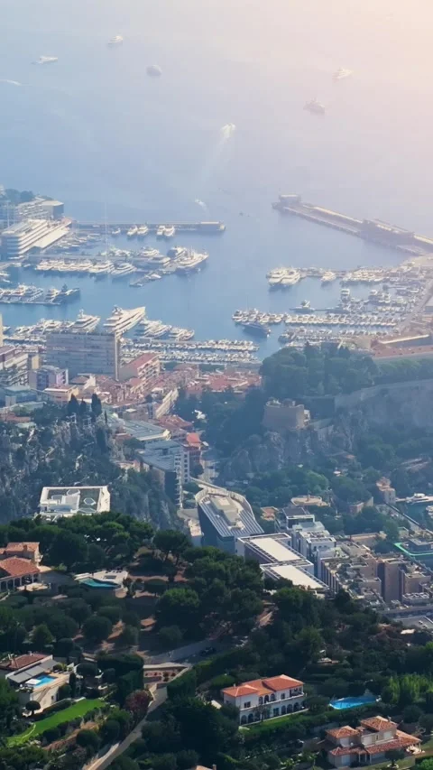 Aerial view of Monaco Monte Carlo city and coastline. Vertical video Stock Footage 346634827