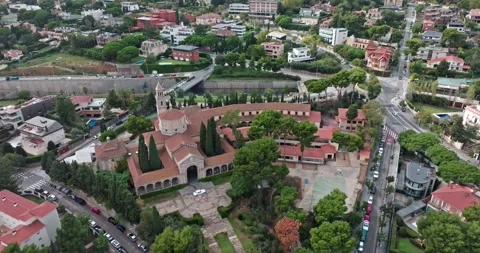 Aerial view of Monasterio de la Encarnacion in Barcelona Stock Footage 307048329
