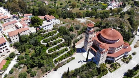 Aerial view of monastery of Agios Nectarios in Greece Stock Footage 138696720