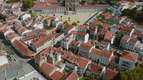 Aerial view of the Monastery of Alcobaca or Mosteiro de Santa Maria de Alcobaca Stock Footage 128633853