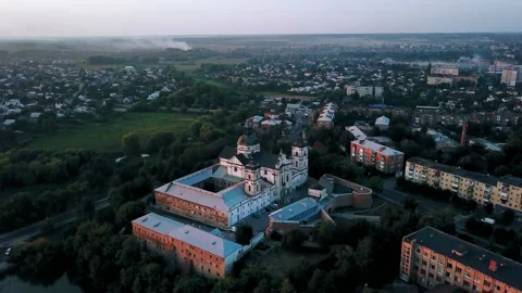 Aerial view of Monastery of the Barefoot Carmelites At sunset Vidéo 134404515