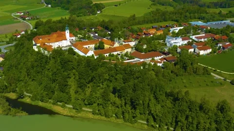 Aerial view of the monastery in Bavaria Stock Footage 146817336