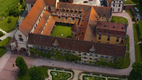 Aerial view of the monastery Bronnbach in Germany. Stock Footage 125583620
