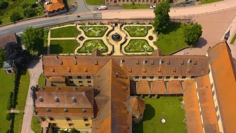Aerial view of the monastery Bronnbach in Germany. Stock Footage 125584196