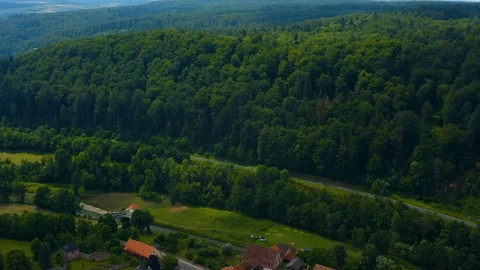 Aerial view of the monastery Bronnbach in Germany. Stock Footage 125584795