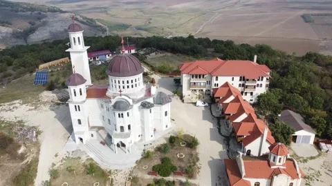 Aerial View Of Monastery Cave Of St. Ioan Casian, Romania Stock Footage 145725509