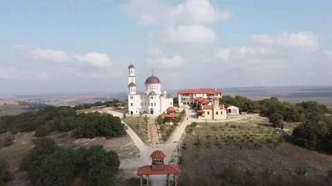 Aerial View Of Monastery Cave Of St. Ioan Casian, Romania Stock Footage 145725521