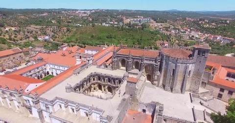 Aerial view of monastery Convent of Christ in Tomar, Portugal Video stock 77258492