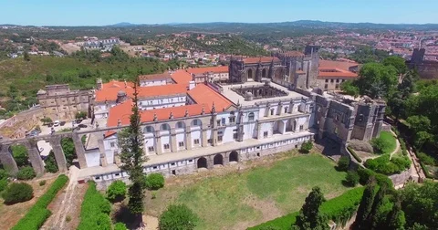 Aerial view of monastery Convent of Christ in Tomar, Portugal Video stock 77259381