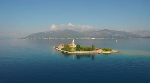 Aerial view of monastery on island Stock Footage 67815671