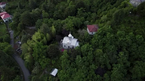 Aerial view on monastery located in mountain Stock Footage 212483244