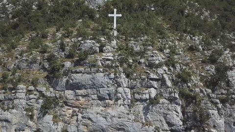 Aerial view of The Monastery of Ostrog, Serbian Orthodox Church. Montenegro Stock Footage 129671029